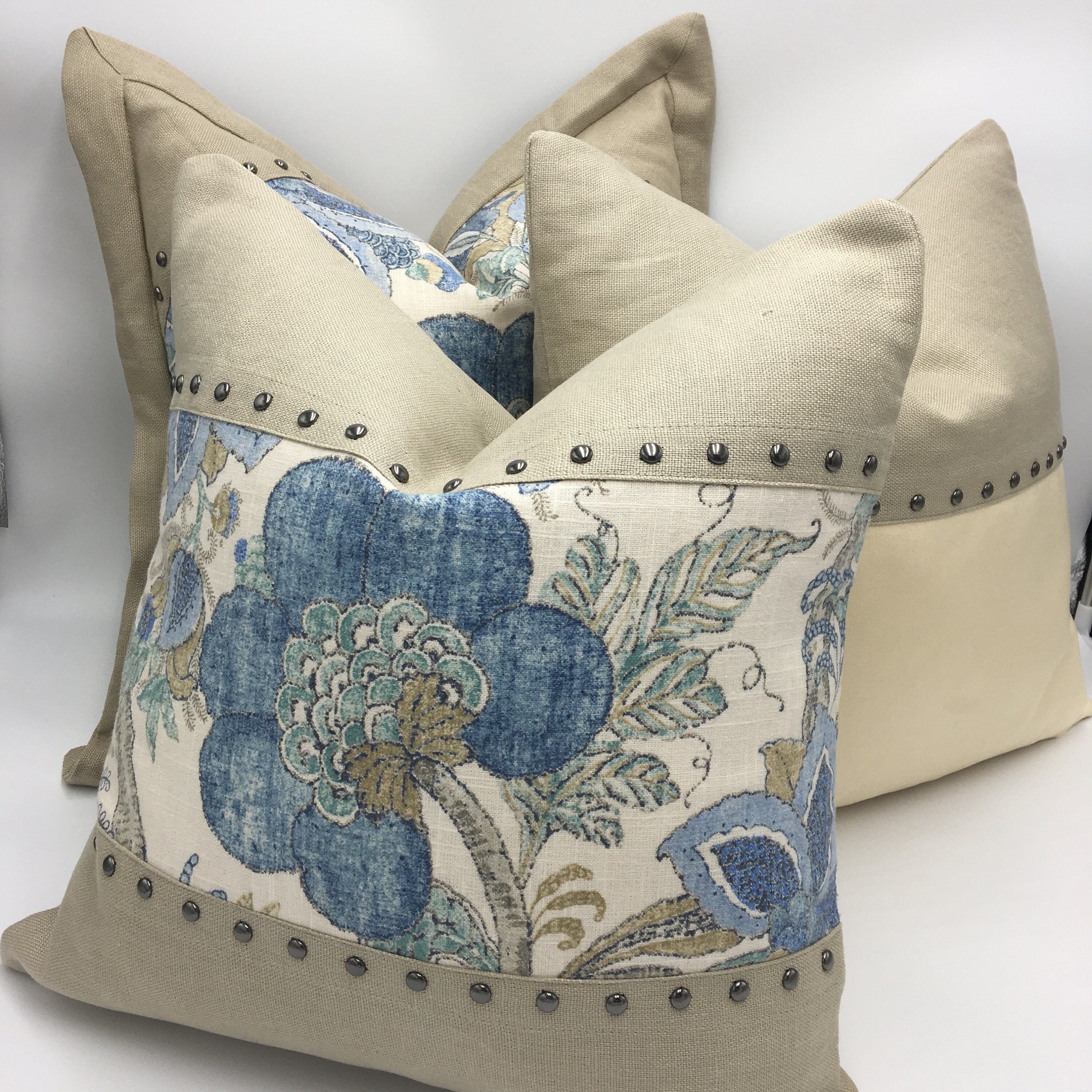 19x19 Corner Bands Floral Linen Pillow Covers Etsy