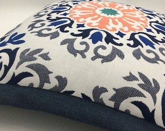Blue and Orange Floral Pattern Pillow Covers