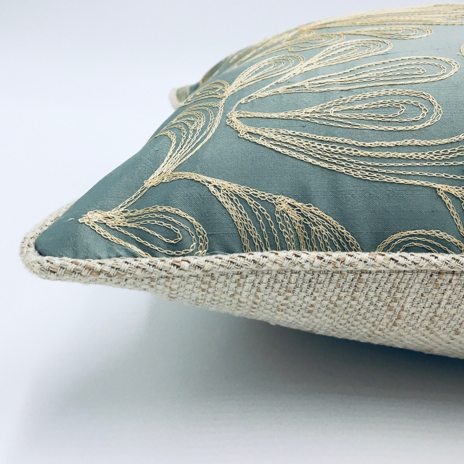 Embroidered Light Aqua Floral Lumbar Pillow Cover covers Etsy