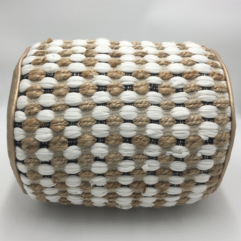 Handmade Ottoman Pillow with Vegan Leather Tops