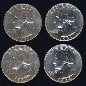 Four 90% Silver Washington Quarters ~ 1932-1964 ~ Free Shipping
