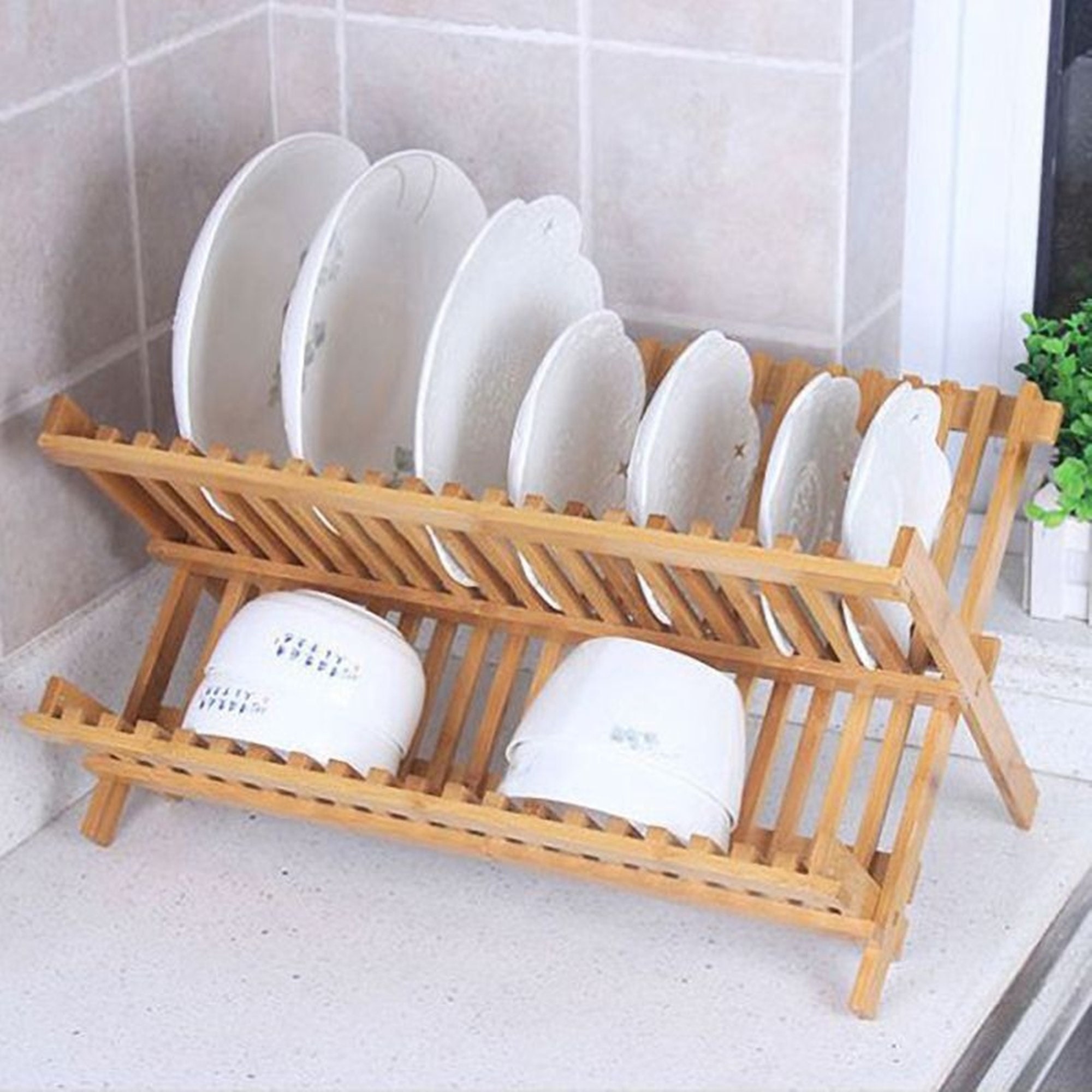 Bamboo Dish Rack Tray Rack Foldable Compact Dish Drying Rack Etsy
