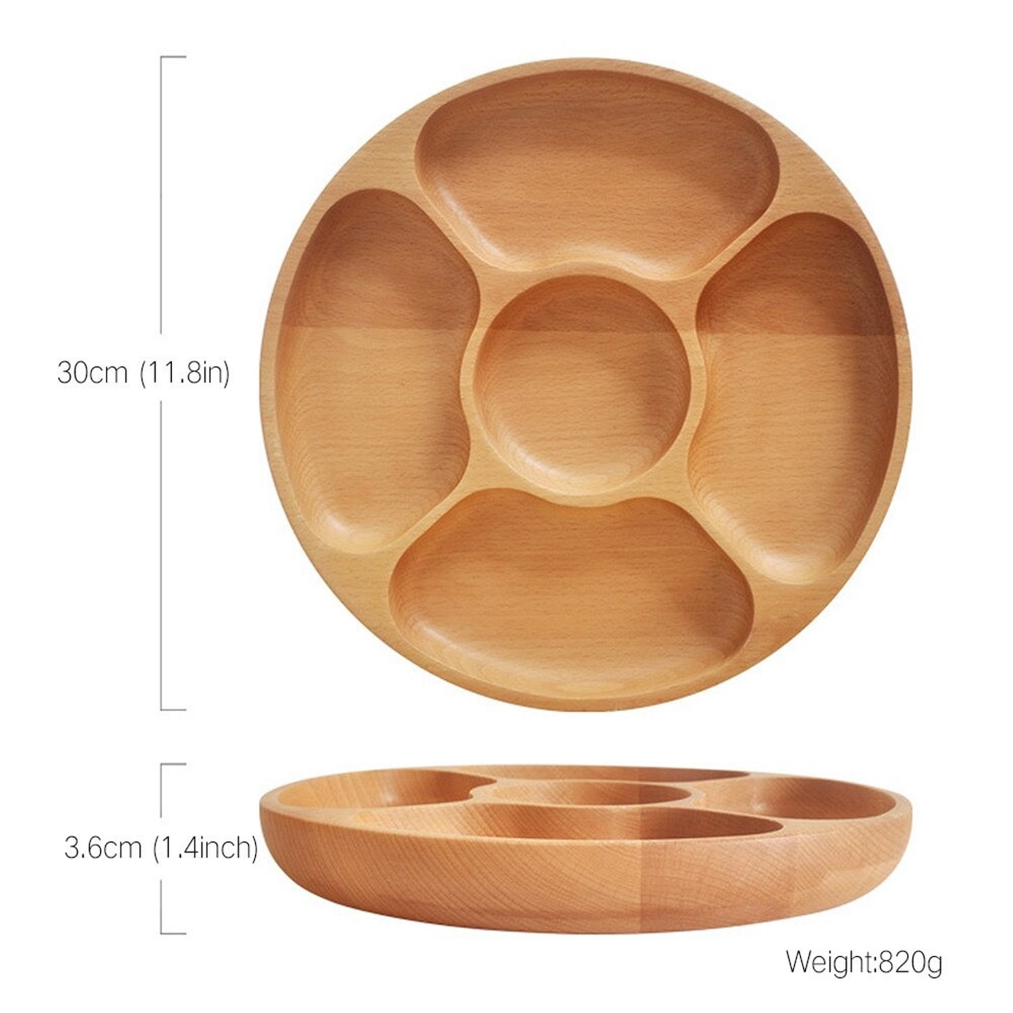Round Divided Snack Tray Wood Appetizers Serving Dish Etsy