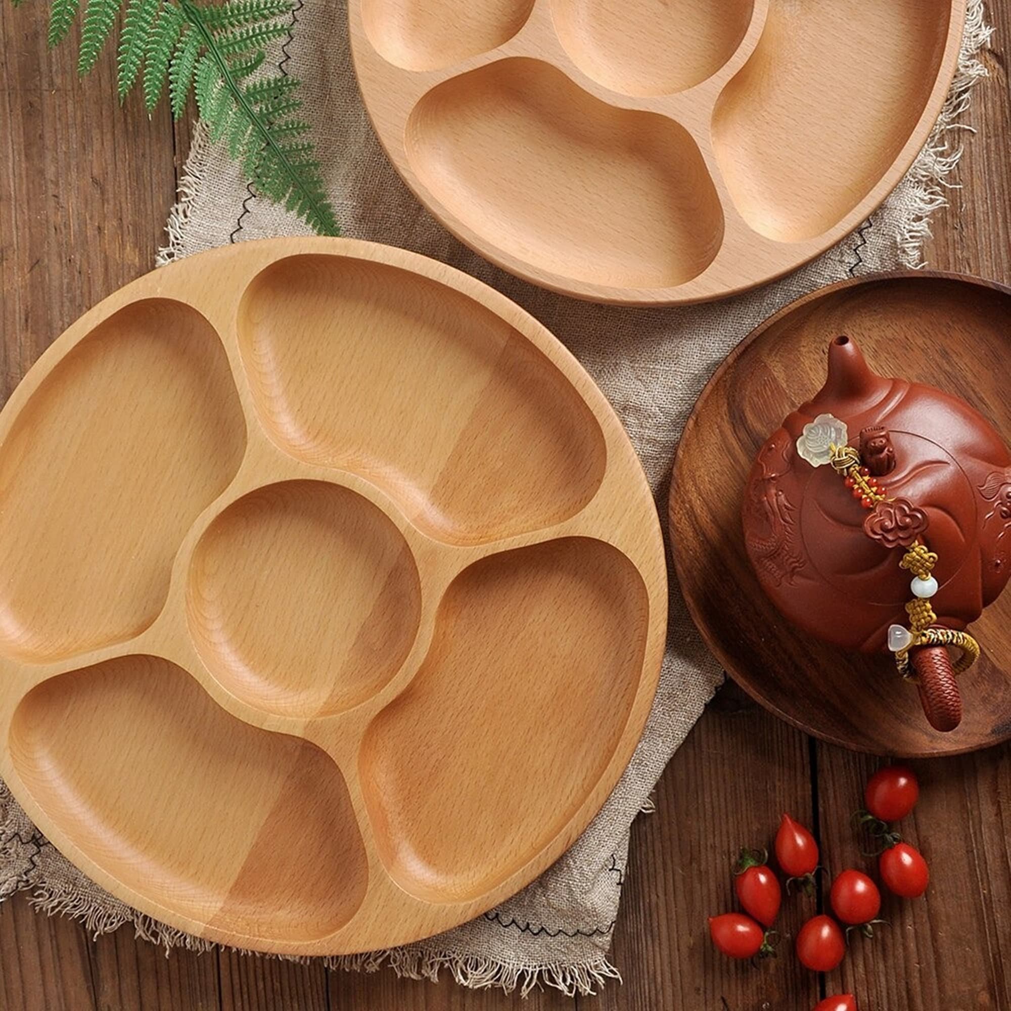 Round Divided Snack Tray Wood Appetizers Serving Dish Etsy