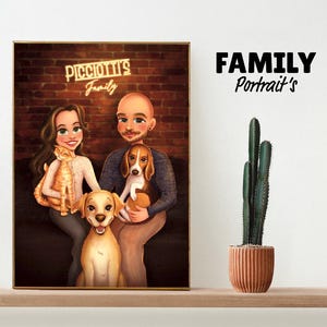 Ritratto di famiglia su CARTA FOTOGRAFICA, illustrazione digitale personalizzata, disegno fatto a mano, caricatura, simpatica idea regalo