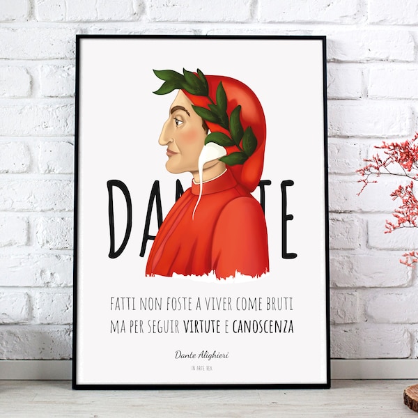 Poster Dante Alighieri, DIGITAL DOWNLOAD, illustrazione digitale di Dante Alighieri, poster con citazione personalizzabile, idea regalo