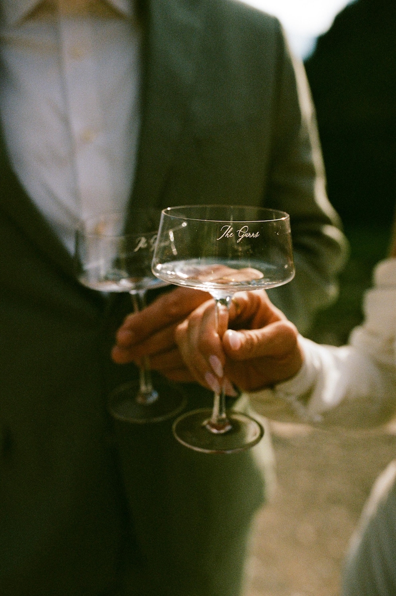 Personalized Champagne Coupe Glasses - Set of 2 Engraved Crystal Wedding Gifts