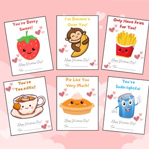 Cartes de Saint-Valentin imprimables Food Pun, Cartes de Saint-Valentin en classe pour les enfants, Étiquettes cadeaux de la Saint-Valentin, Téléchargement instantané