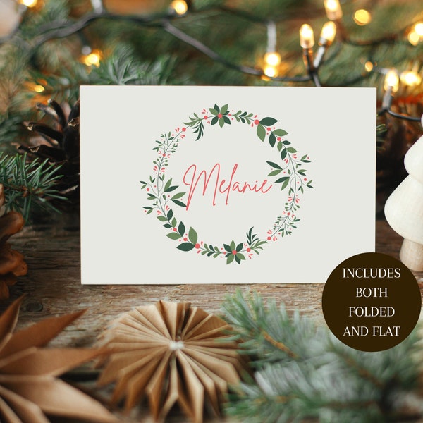Christmas Dinner Place Card Template, Holiday Brunch Place Card, Name Card Template, Printable Name Cards, Instant Download