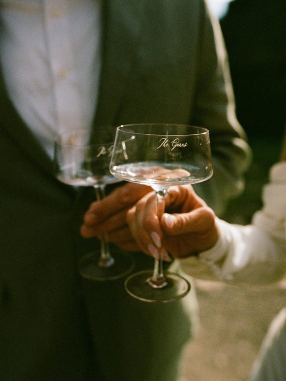 Personalized Crystal Champagne Coupe Glasses - Set of 2 Engraved Wedding Gifts