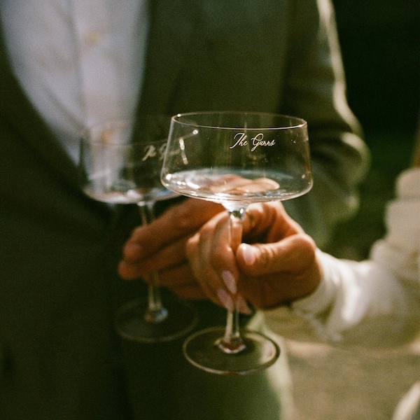 Personalized Champagne Coupe Glasses - Set of 2 Engraved Crystal Wedding Gifts