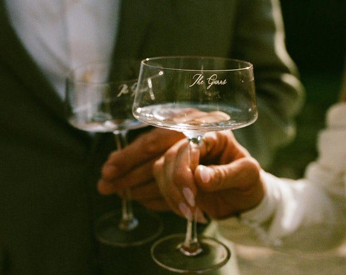 Personalized Crystal Champagne Coupe Glasses - Set of 2 Engraved Wedding Gifts
