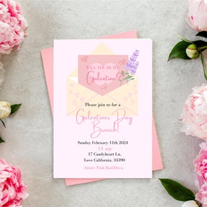 Galentine&#39;s Day Brunch Invitation: Pink Floral Design (Digital Invite)