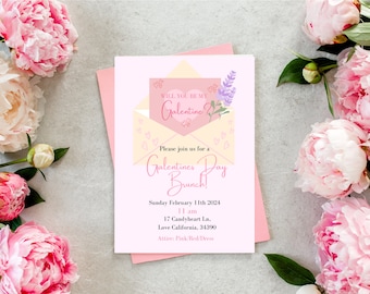 Galentine's Day Brunch Invitation: Pink Floral Design (Digital Invite)