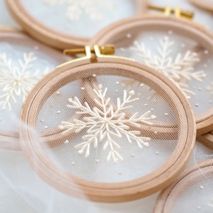 One Snowflake - Christmas Ornament - Winter decoration - Christmas gift - Tulle Embroidery Hoop Art - Hand Embroidery-Christmas Decor