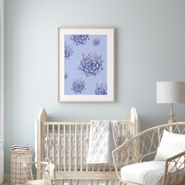 Blue Succulent Downloadable Print | Cactus Wall Art | Blue Porcelain Inspired Wall Decor
