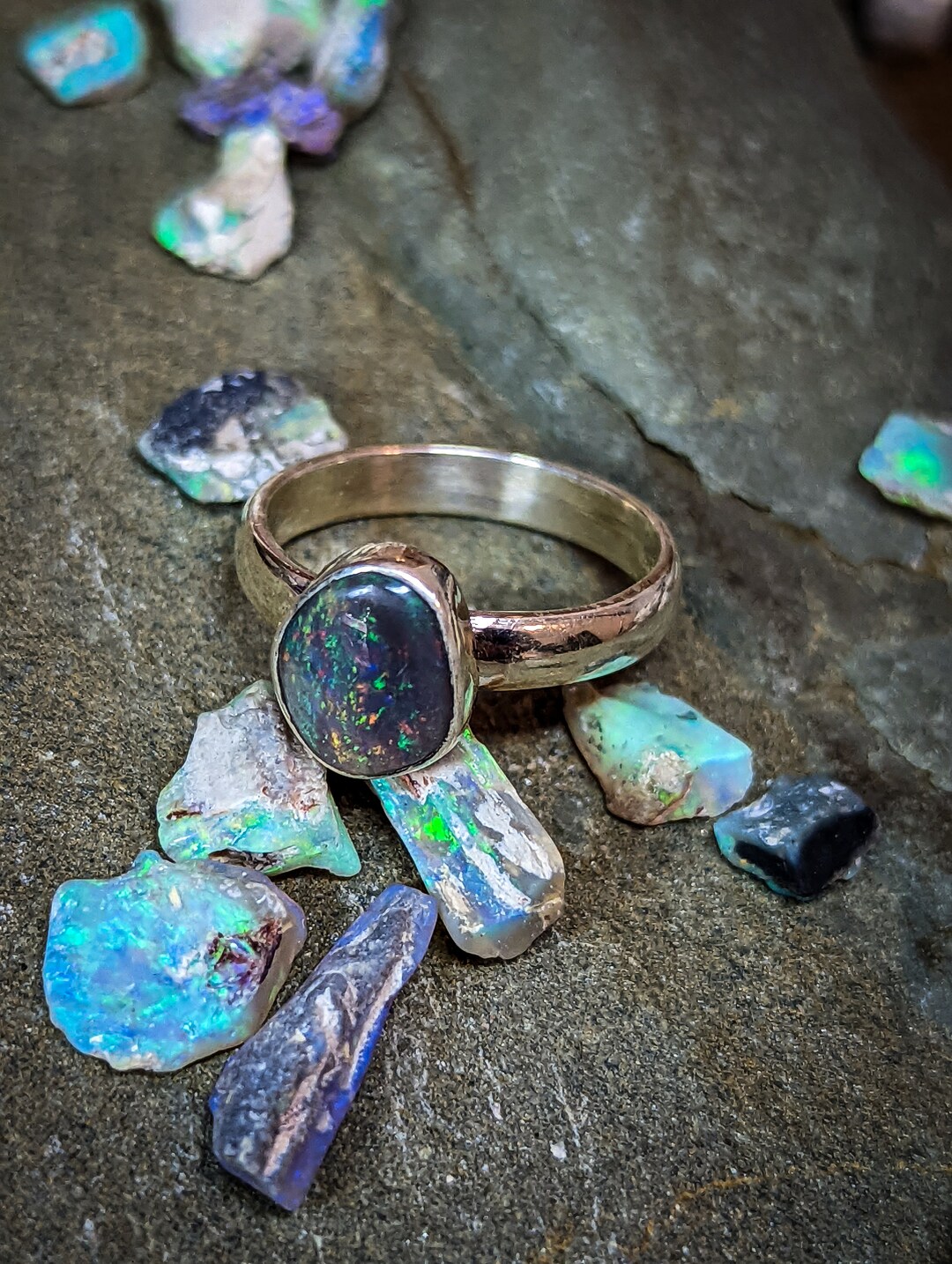 Bague En Argent 999 Avec Opale Lightning Ridge Naturelle - Taille 57 - Neuf Avec étiquettes