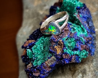 Australischer schwarzer Opalring aus 925er Silber, Größe 51 FR, 5,75 US.