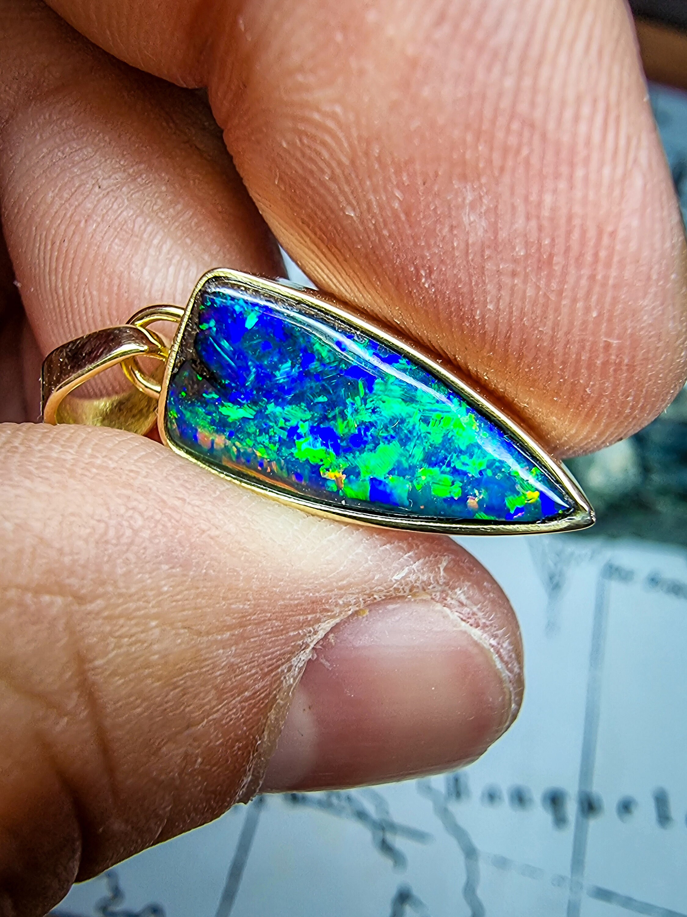 Pendentif Or 18 Carats Avec Opale Boulder Et Apatite - Neuf Avec étiquettes - Bimonia