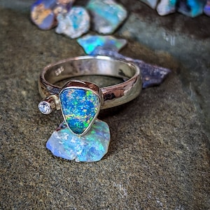 Ring in zilver 925, met sublieme zwarte opaal uit Australië maat 49/50 FR, 5 US.