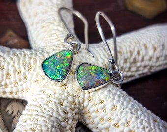 Australian black opal earrings in 925 silver, solid opal earrings