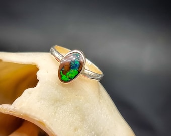 Australischer Boulder-Opal-Ring aus 925er Silber, Größe 52 FR, 6 US, minimalistischer Stil