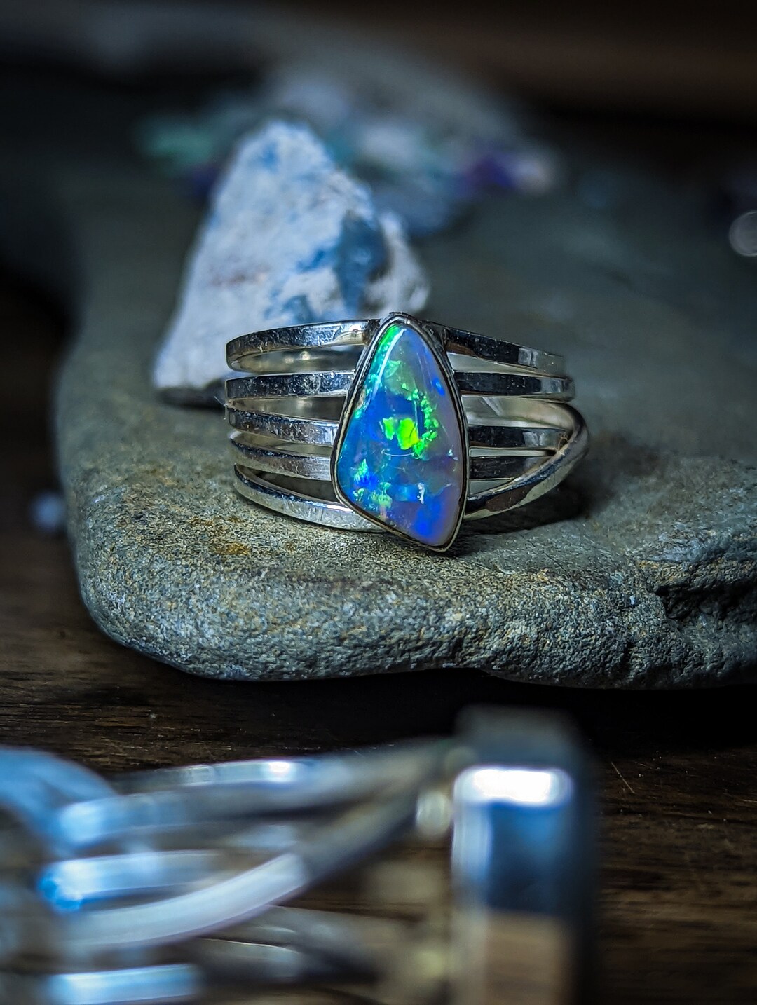 Bague Argent 925 & Or 24k Avec Opale Naturelle D'Australie - Taille 48 - Marque Bimonia - Neuf Avec étiquettes