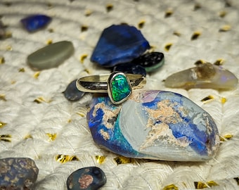 Bague En Argent 925 Et Or 18 Ct Avec Opale Noire D'Australie, Iolithe Et Améthystes - Taille 56/57