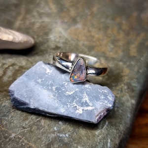 Australische zwarte opaalring (Lightning Ridge), 925 zilver, maat 54 FR, 6,75 US.