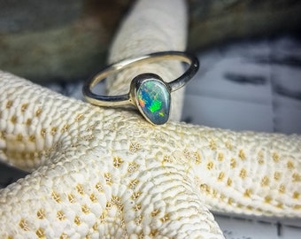 Bague Opale Lightning Ridge Australie - Argent 999 - Taille 54 - Neuf Avec étiquettes