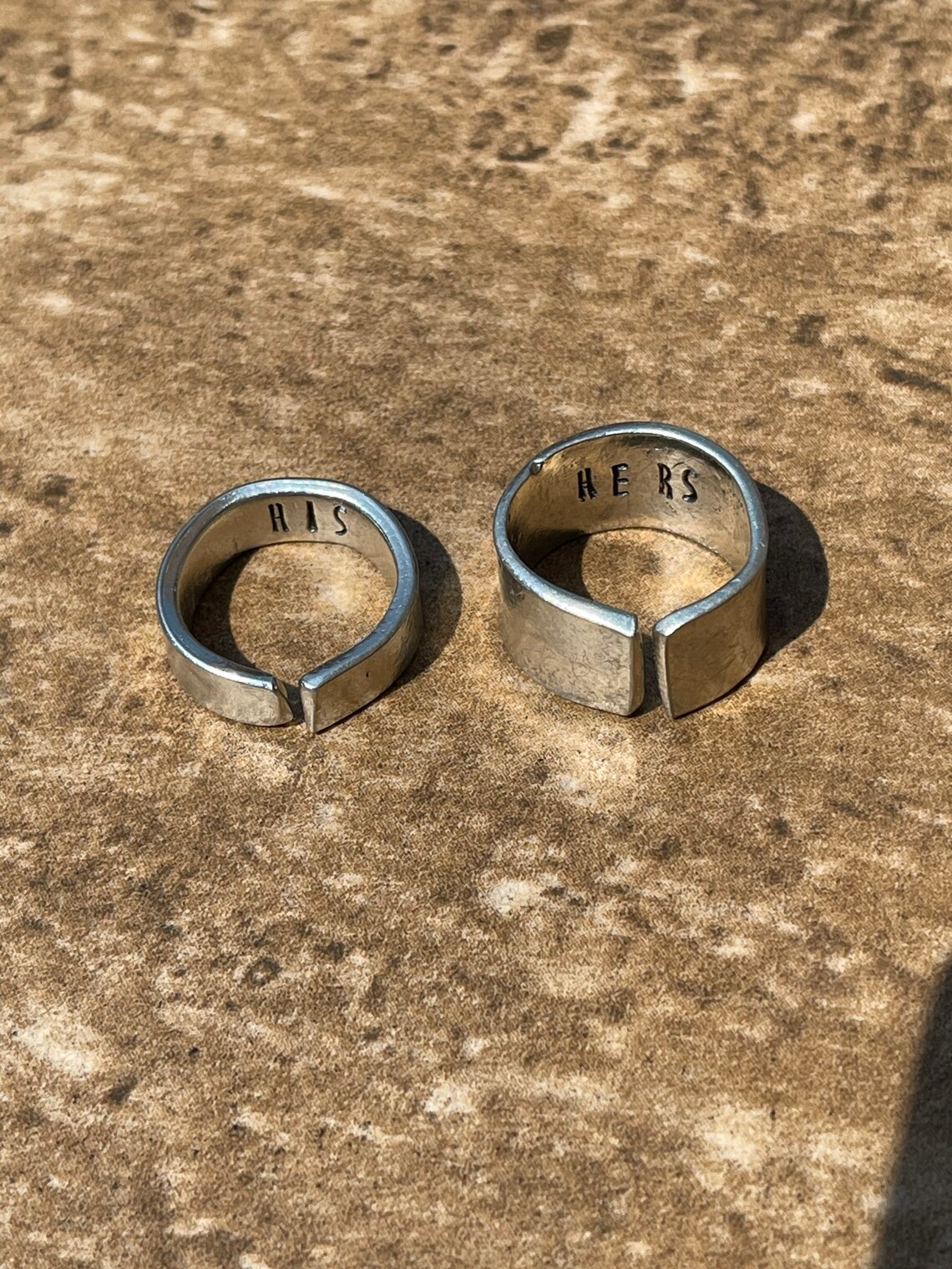 Hand stamped pewter customized rings for couple. Pewter rings Etsy