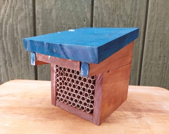 Small Bee House, Pollinator Hotel, Nesting Box, Garden Gift, Rustic Bee House