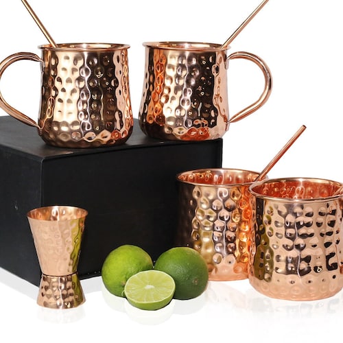 Moscow Mule Copper Mugs set of 4 With Matching Straws & Shot Etsy