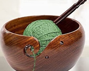 Ceramic Yarn Bowl, 7 X 4 Inch Handmade Yarn Holder for Crocheting, Knitting  Bowl for Knitters With Wooden Crochet Hook and Travel Bag Gift 