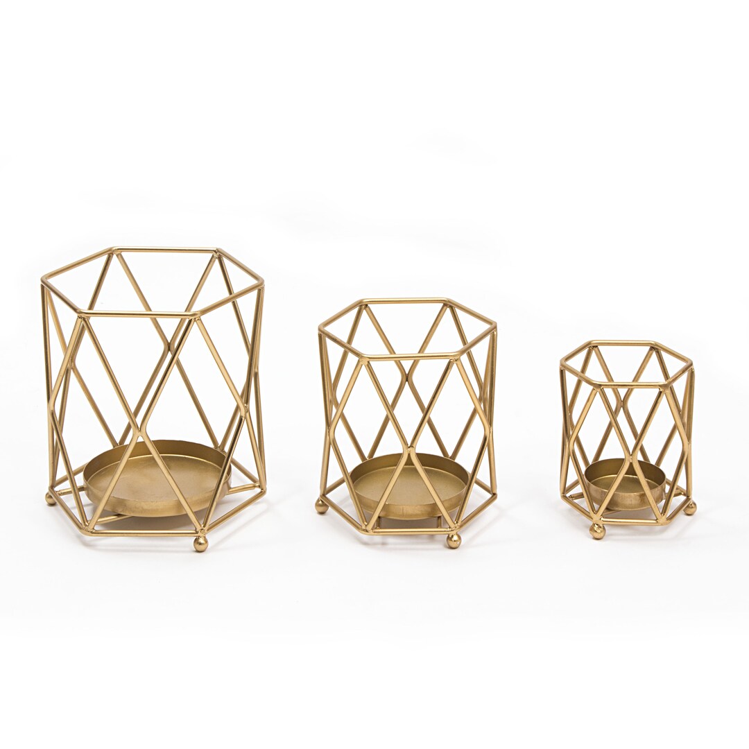 Metal Candle Holders for Home, Set of 3 Decorative Candlestick Holder ...