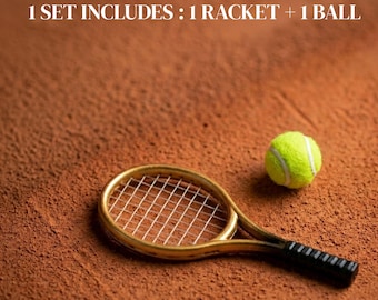 1 Set Miniature Tennis Racket, 1 Racket 1 Ball Tiny Sports Accessories, Miniatur Schlagball, Sport Zubehör Miniatur | Mini Tennis Sports Toy