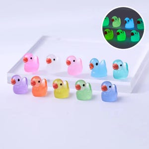 10Pcs Tiny Duck Resin Figure, Mini Fluorescent Duck Figurine, Miniature Duck for Kids&#39; Room or Shelf Decor, Duck Ornament