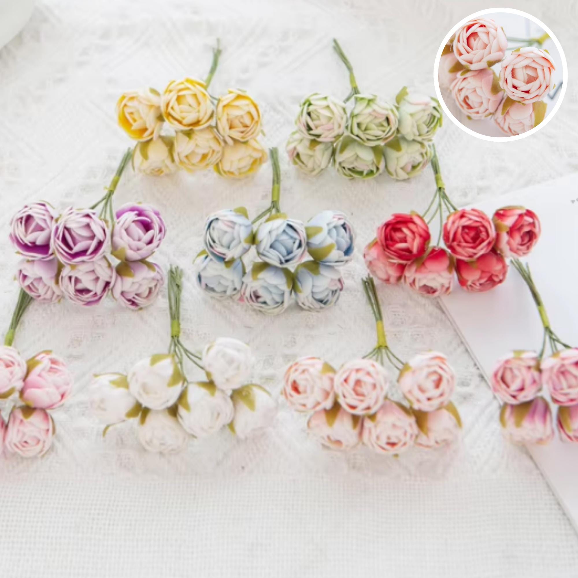 6Pcs Miniature Rose Abundance Bouquet, Pink Rose Bouquet Bunch, Blue Miniature Bouquet, Purple Abundant Artificial Roses, Tiny Red Flower