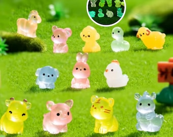 Glow Animal Resin Mini Dolls | 12Pcs Kawaii Animal Figurines for Decoration | Miniature Figures Ornament Fairy Garden