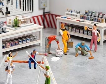 Miniature 1:87 People Painting | Tiny Figures for Architecture & Diorama Scenes | Painting Figures Art Studio Scene | Mini Action Figures