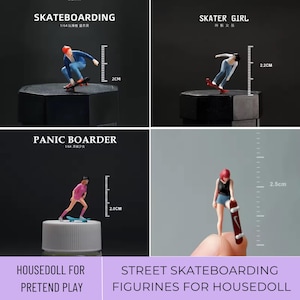 Miniature Figurine Skateboarder, Street Skating Figurine, Skateboarding Miniature 1:64, Skater Performing Tricks, Skate Park Scene