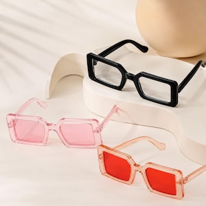 Miniature Sunglasses Rectangle Shape | Color Plastic Frame | Small Doll Eyewear |  Sunglasses for Mini Dolls | Summer Beach Vibe Prop Doll