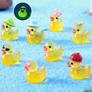 30Pcs Miniature Glow Yellow Duckling, Luminous Kawaii Duck with Hat Figurines, Cute Miniature Duck Resin, Duck with Glasses for Terrariums