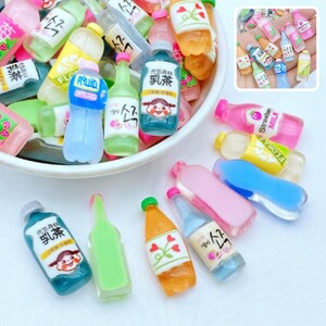 10Pcs Kawaii Fruit Drink Bottle Cabochon, Mini Cute Fruit Beverage Cabochon, Drink Resin Charm for Crafts, Jewelry & Scrapbooking