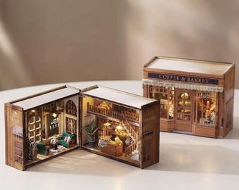DIY Miniature Coffee & Bakery Shop Kit | Miniature Cake Shop | Miniature Coffee House Gift for Friends | Room Toys With Furniture Lighting