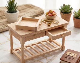Miniature Table Wood With Drawers | Mini Table Furniture Accessories Dollhouse | Miniature Table for Bedroom | Bedroom Furniture Mini Side