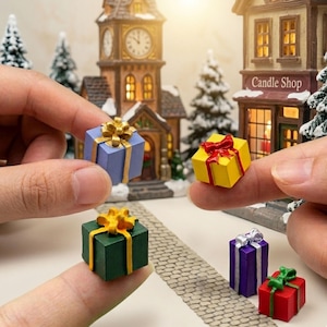 5Pcs Miniature Christmas Gift Box Holiday Decoration, Tiny Xmas Decor for Mini Furniture Display | Holiday Mini Gift Boxes for Dollhouse