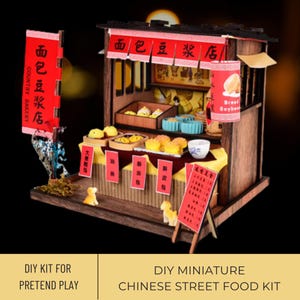 Zestaw do samodzielnego wykonania miniaturowego chińskiego jedzenia ulicznego, miniaturowy sklep piekarniczy DIY Craft, chińskie jedzenie DimSum DIY, zestaw modeli małych wózków z jedzeniem, scena ulicznego jedzenia