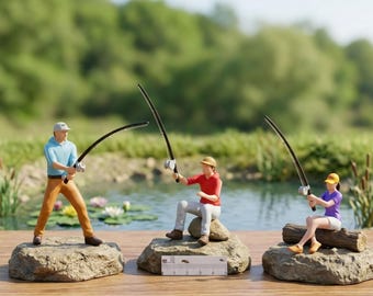 釣り人／漁師 - 未塗装樹脂製フィギュアセット - 3ピース - 1:24、32