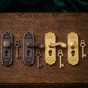 Juego de cerraduras y llaves para casa de muñecas a escala 1/12 / Tiradores de puerta en miniatura con pomos de latón / Accesorios de muebles retro en miniatura / Tiradores de puerta para casa de muñecas y decoración